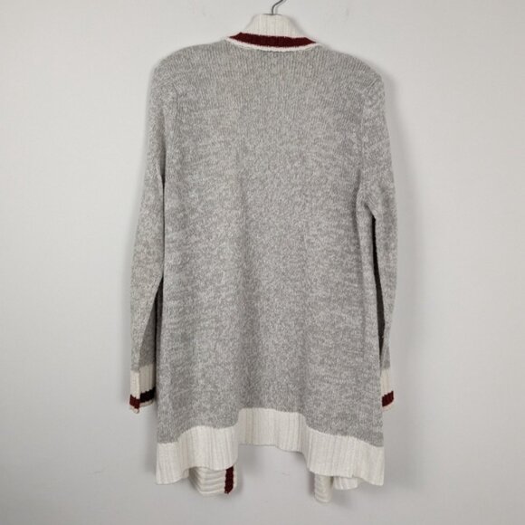 myStyle Open Front Cardigan with Contrast Trim - Light Grey Maroon, Size M - Picture 2 of 7